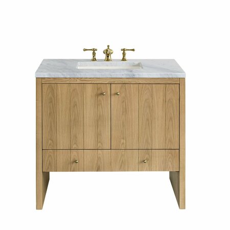 JAMES MARTIN VANITIES Hudson 36in Single Vanity, Light Natural Oak w/ 3 CM Carrara Marble Top 435-V36-LNO-3CAR